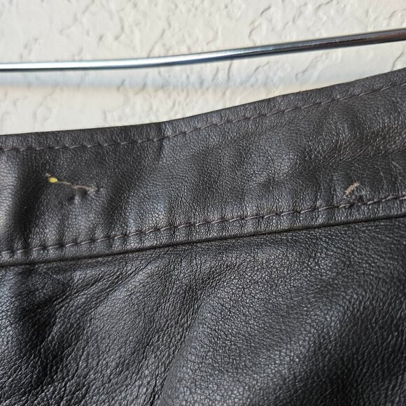Vintage Maguette 80s 90s Dark Gray Leather Tapered Pleated Pants Motorcycle 14/L - Picture 6 of 7